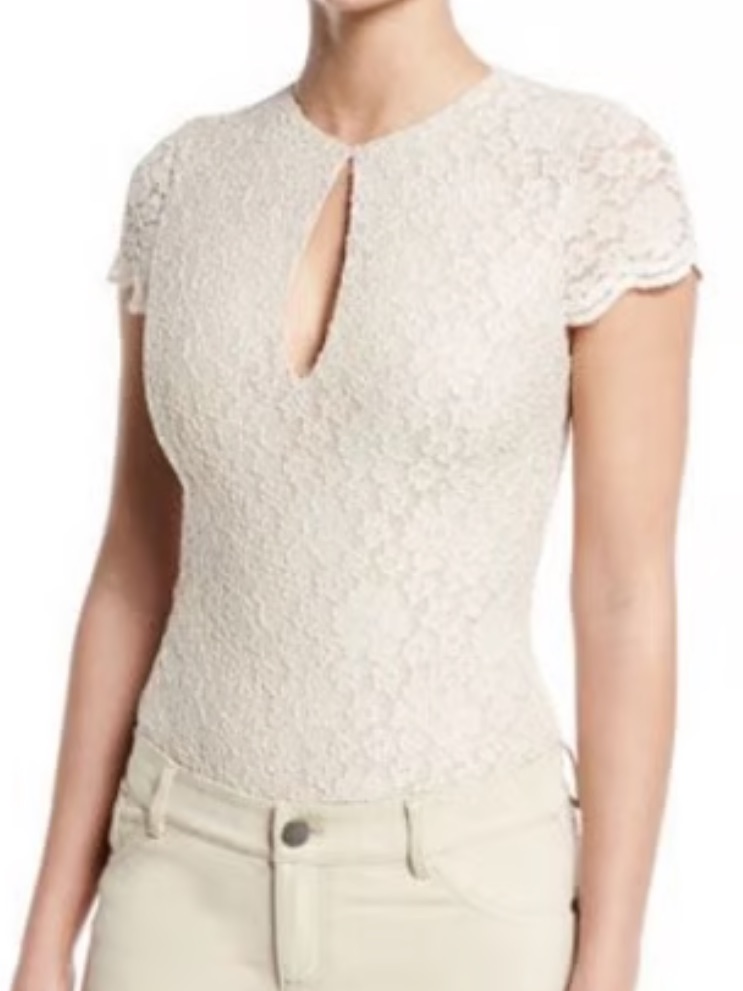 Alice + Olivia Marita Floral Lace Cap Sleeve Bodysuit In Champagne